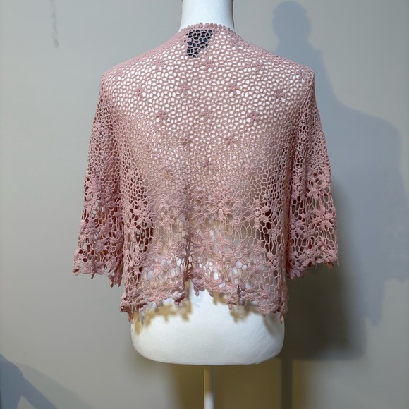 Y2K Boho Open-Net Crochet Cardigan Rabbit Rabbit Rabbit Womens M-L Cropped - Picture 2 of 7